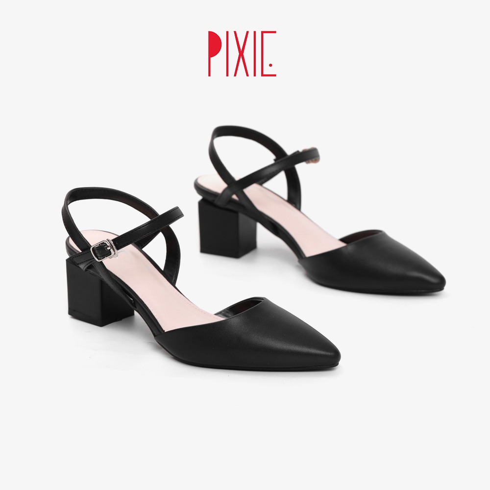 Giày Cao Gót 5cm Bít Mũi Quai Hậu Màu Nâu Pixie P125