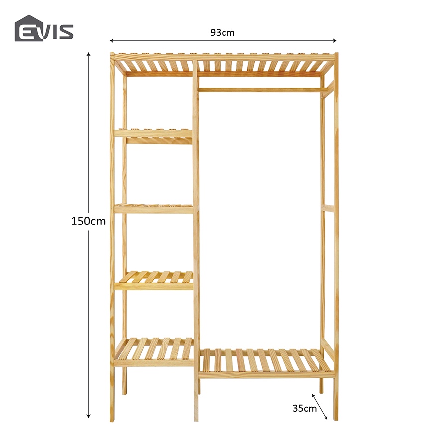 Tủ Treo Quần Áo Evis Home - Thiết Kế 2 Ngăn Chứa Đồ Tiện Lợi - Khung Gỗ Thông Bền Chắc - Có 2 Màu Sắc