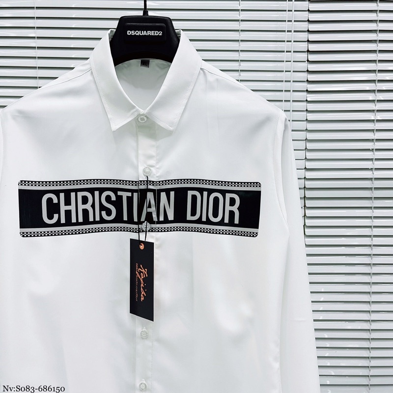 Áo sơ mi trắng nam CD dài tay phối dập vạch chữ ngực đơn giản chất vải lụa mềm mịn cao cấp SM44P