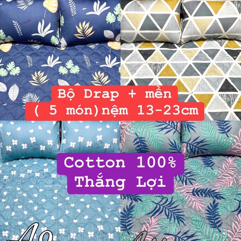 bộ drap mền Thắng Lợi (ga giường 5 món - nệm cao) chuẩn LOGO