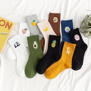 1 đôi tất cotton cổ cao in hình trái cây dễ thương