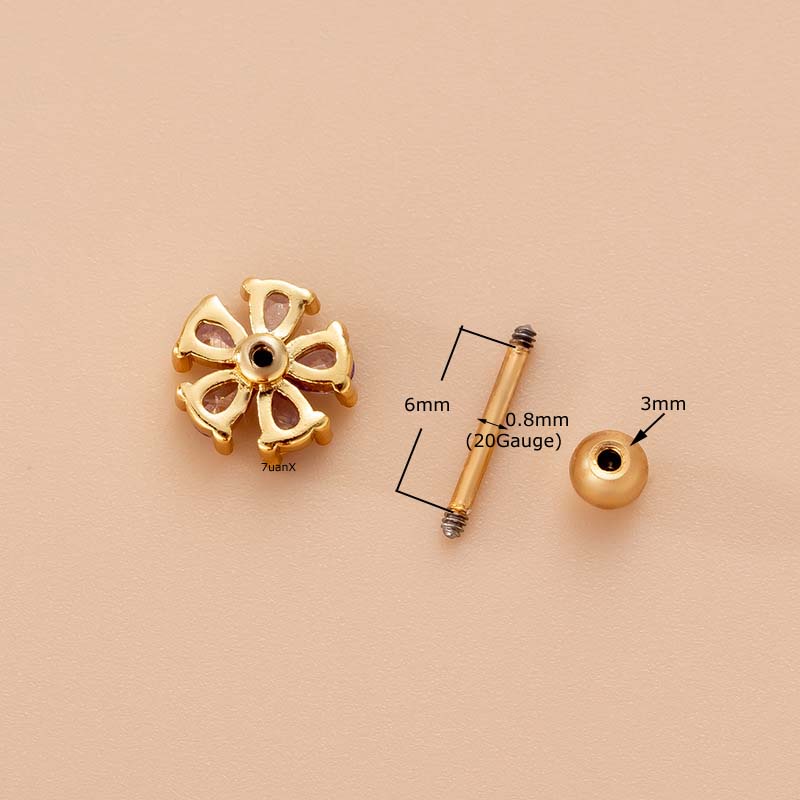 1 Khuyên Tai Helix 20Gauge 316l Bằng Thép Không Gỉ Hình Hoa Trái Tim Màu Tím
