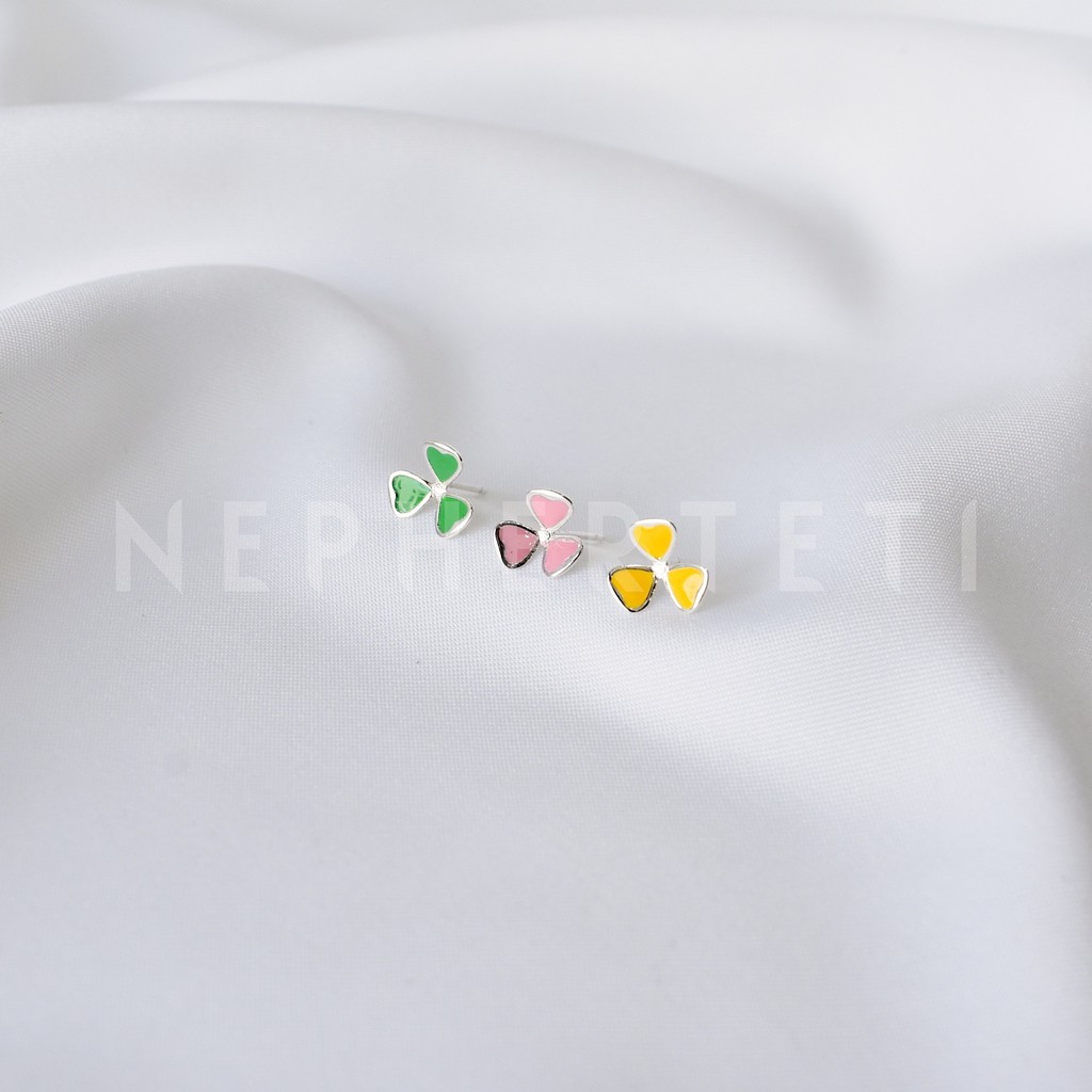 Khuyên tai bạc 925 mini - Cỏ ba lá 8*8mm  - Nepherteti