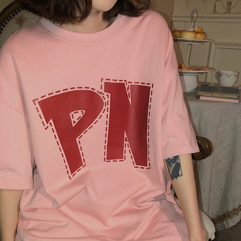 NRVP Áo Thun Nữ Ngắn Tay In Chữ Phong Cách Hàn Quốc