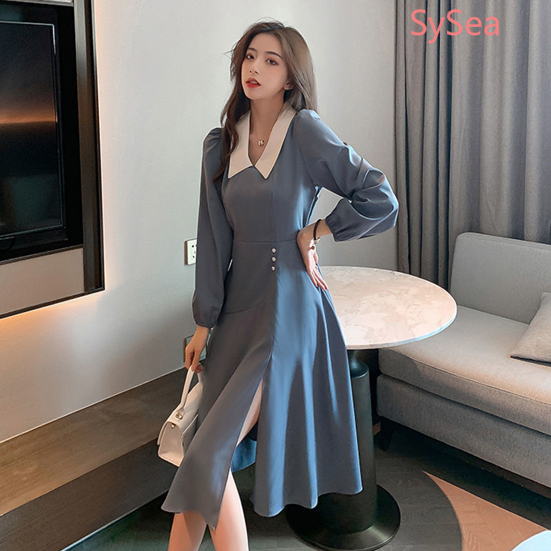 Đầm dự tiệc tay dài xẻ tà phong cách mùa hè cho nữ