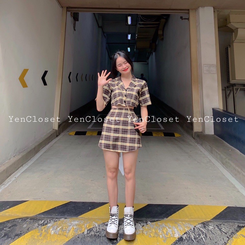 hình chụp thật - Set caro 2 màu