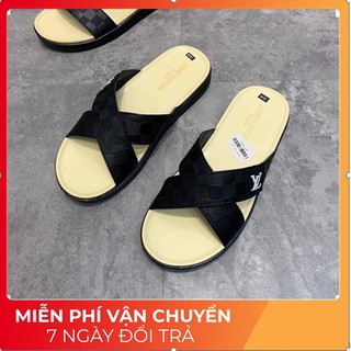 Dép nam lv quai chéo da lộn đế đúc nguyên khối hàng Fullbox.