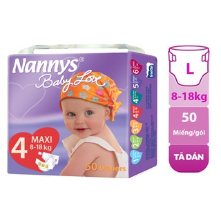Tã/Bỉm dán Nannys Maxi L - 50 miếng (Cho bé từ 8-18kg)