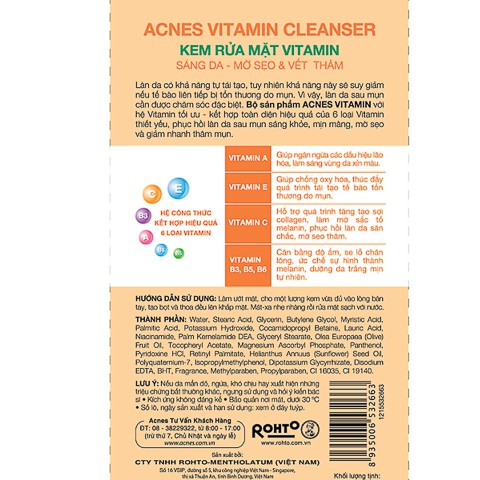 Gói 04 SP Kem Rửa Mặt, Sữa Rửa Mặt Vitamin, Acnes Vitamin Cleanser 50G