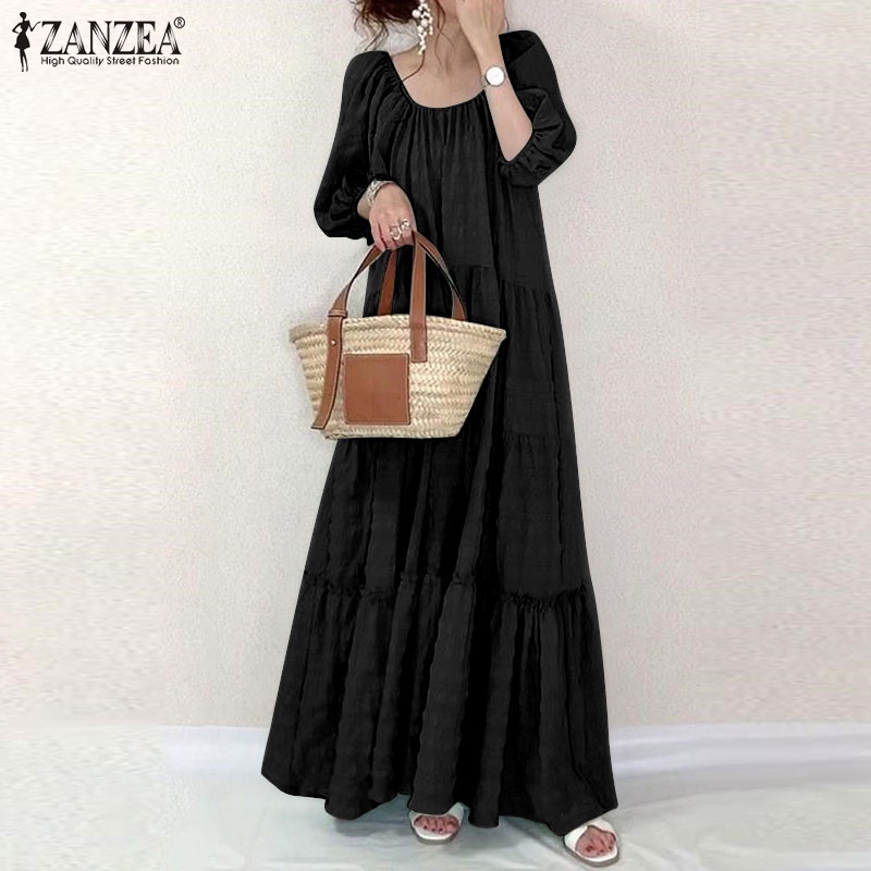 Đầm Zanzea tay phồng lỡ cổ vuông hợp thời trang cho nữ