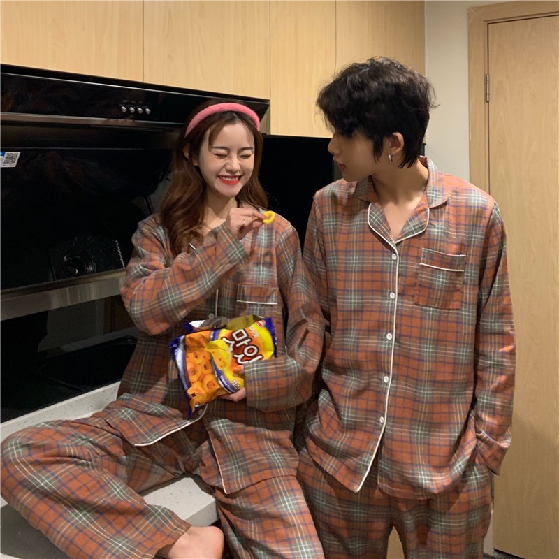 (  SẴN XANH L, NÂU L, XL ) Bộ đồ ngủ đôi pyjama caro AK665 | BigBuy360 - bigbuy360.vn