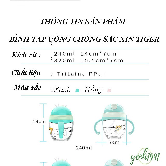 ( TẶNG CỌ BÌNH ) Bình tập uống chống sặc Tritan cao cấp cho bé 240ml