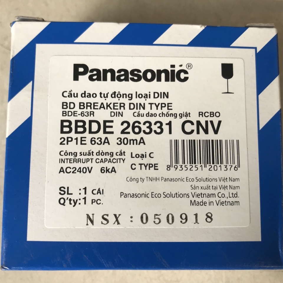 Aptomat Chống Giật Panasonic 2P 20A, 25A, 32A, 40A, 50A, 63A  - CB Chống Giật - Cầu Dao Chống Dòng Dò RCBO