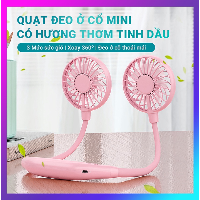 Quạt đeo cổ mini X8 nhỏ gọn độ bền cao có đèn LED dung lượng pin 2000mAh sử dụng lâu xoay 360o