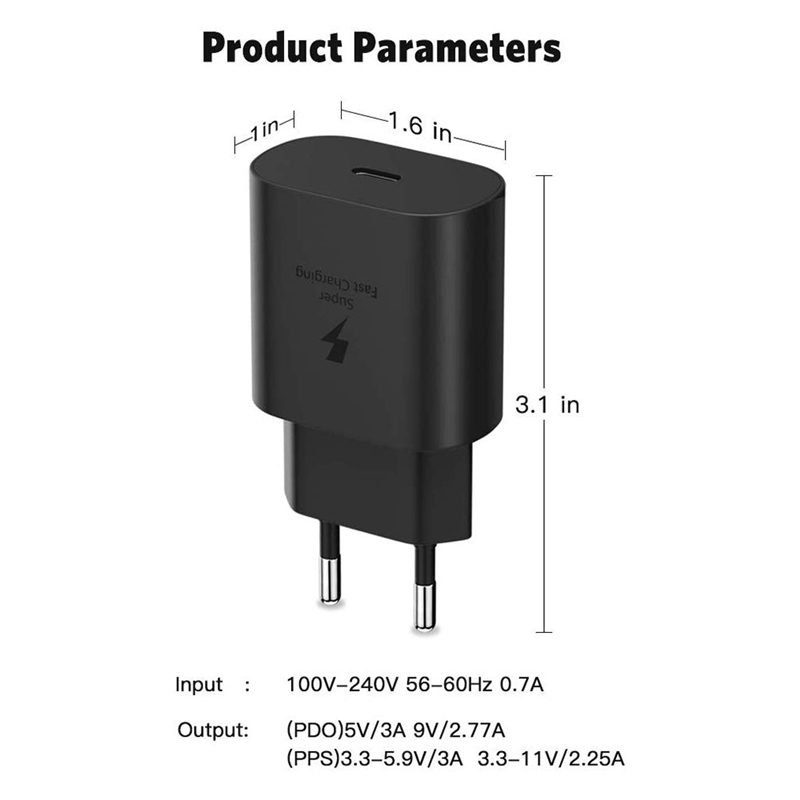 Bộ phích cắm + cáp sạc nhanh điện thoại USB type C 25W PD có thể mua lẻ cho Samsung S20 S10 Note 10 Plus A90 A80 A70