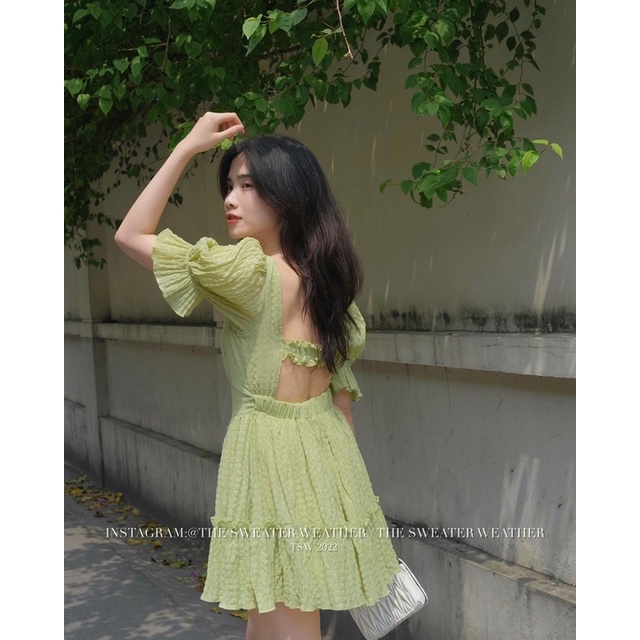 Váy xốp xoè chữ A hở lưng tay bồng the.sweaterweather TSW