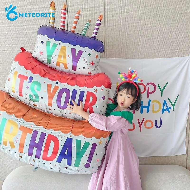 Bong Bóng Ba Tầng Hình Bánh Kem / Nến Nhiều Màu Trang Trí Tiệc Sinh Nhật Sáng Tạo