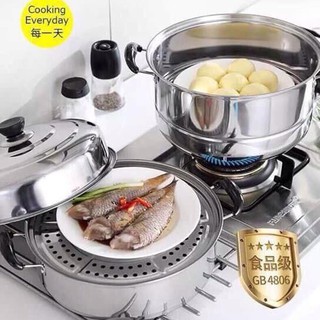 Nồi hấp inox đa năng 2 tầng 3 đáy cao cấp, Nồi hấp 3 tầng đường kính 28cm