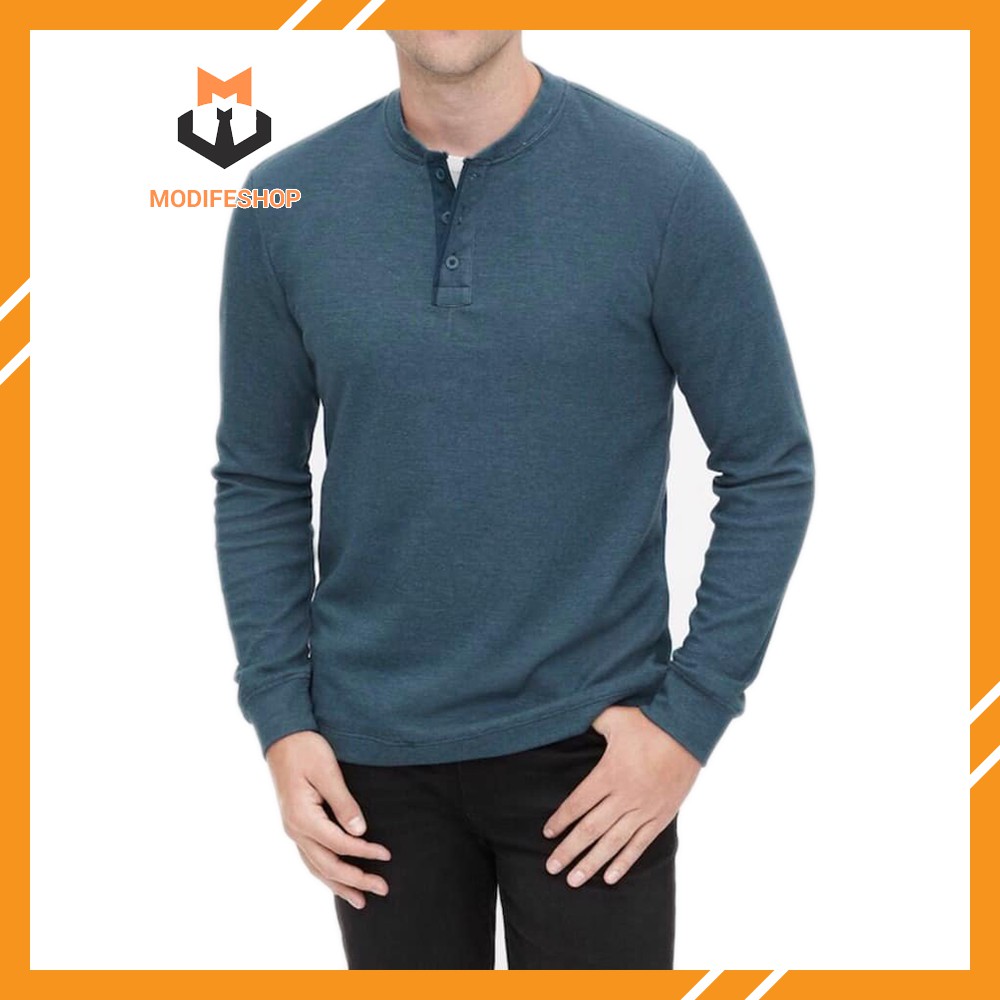 Áo thun GAP nam dài tay cổ trụ nhiều màu Double Knit Henley T-Shirt - Modife Shop