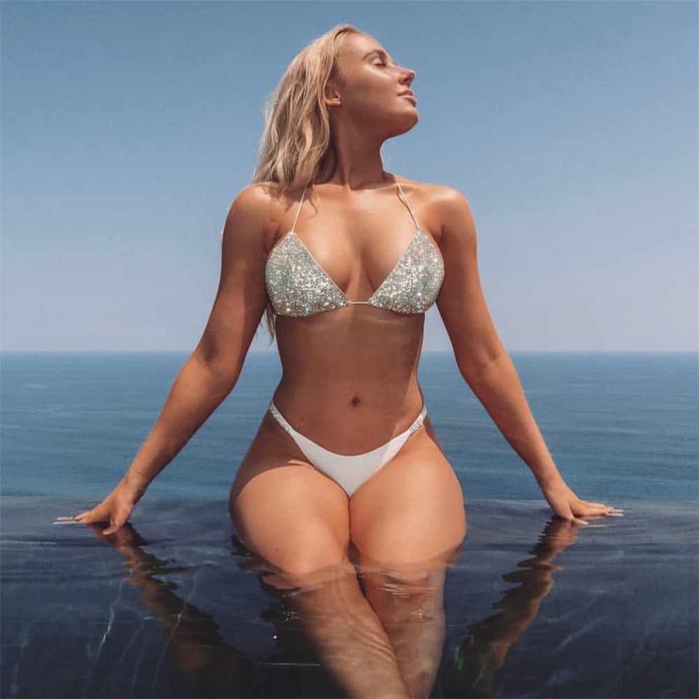 Bộ Bikini Hai Mảnh Lưng Thấp Đính Đá Quyến Rũ Cho Nữ