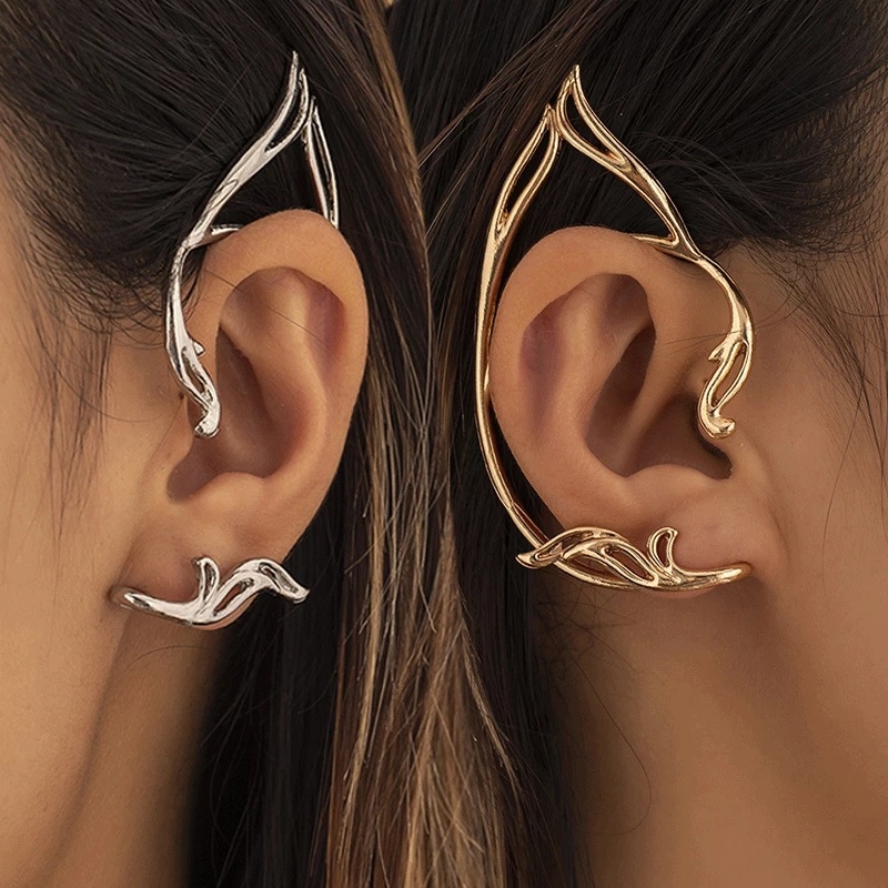 Khuyên Kẹp Tai / Khuyên Kẹp Tai Hình Tai Mèo Rỗng Màu Vàng / Bạc Cho Nữ