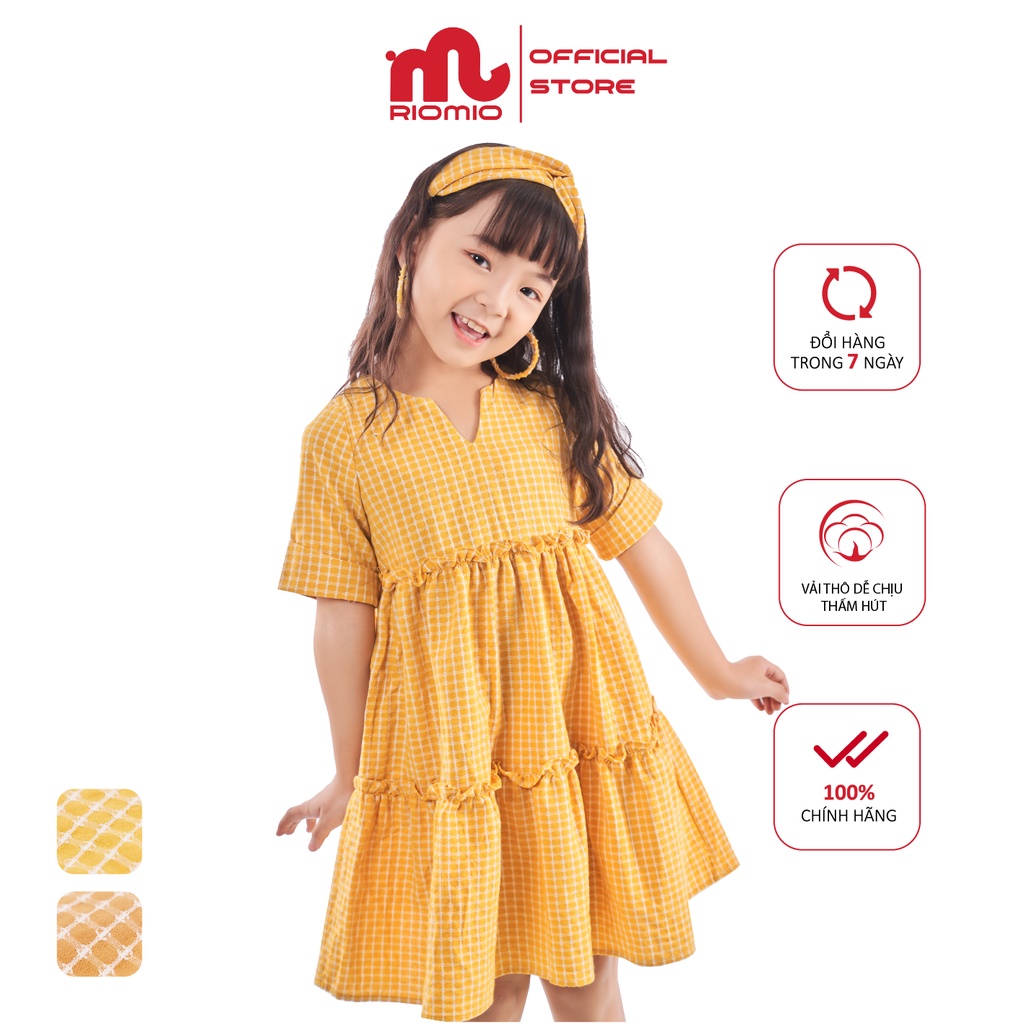 Váy bé gái RIOMIO công chúa, họa tiết kẻ caro, dáng xòe vintage xinh xắn cho bé gái 3-8 tuổi - RV22101