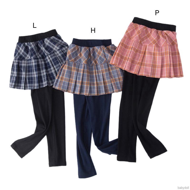 BBdoll Autumn Baby Kids Leggings Girl Toddler Plaid Pattern Skirt Pants Fake 2Pcs Skinny Long Bottom