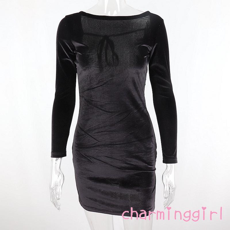 QAQ-Women´s backless solid color long sleeve round neck strap sexy dress | BigBuy360 - bigbuy360.vn
