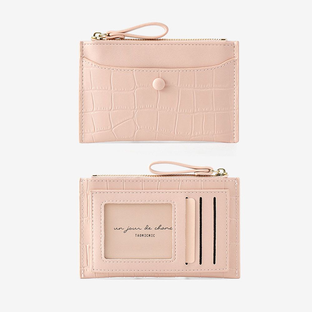 Ví da PU đựng thẻ ID/thẻ tín dụng/tiền xu có dây khóa kéo dáng mỏng họa tiết dễ thương mini màu sắc tùy chọn cho bạn nữ