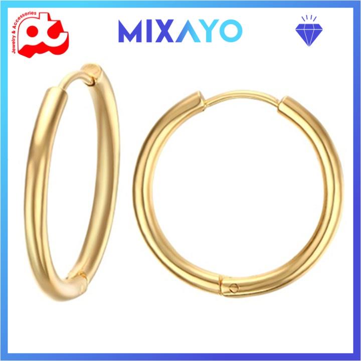 Bông tai nam titan 1 cặp đẹp thời trang cao cấp inox thép không gỉ kiểu khoen tròn MIXAYO màu mạ vàng PTBTNA156