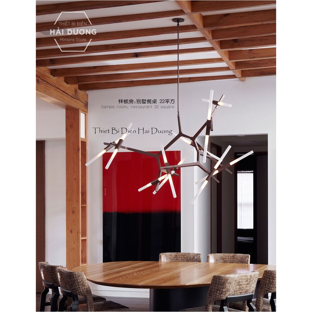 Đèn Chùm Decor Xương Cá 20 Tay (Đen/Vàng) - Tặng kèm 20 bóng led - Có video - Bảo hành 12 tháng