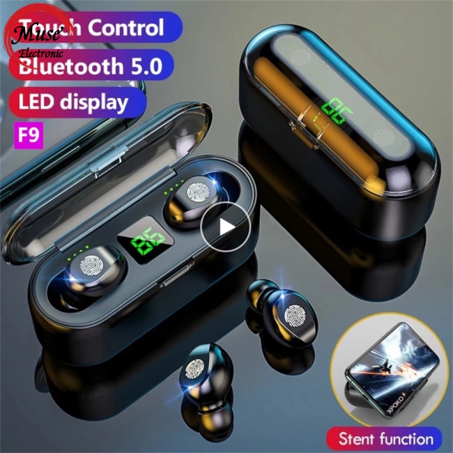 Tai Nghe Bluetooth 5.0 Không Dây Mini F9 Tws Có Micro Kèm Hộp Sạc Ốp