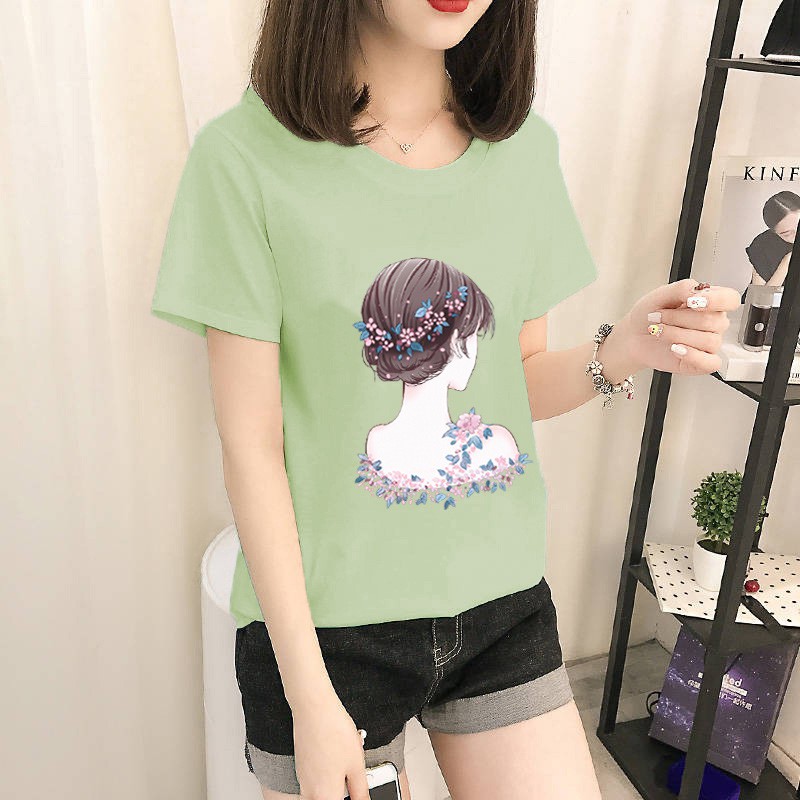 Áo thun nữ Hàn Quốc họa tiết cộc tay nhiều màu [Giá sỉ]