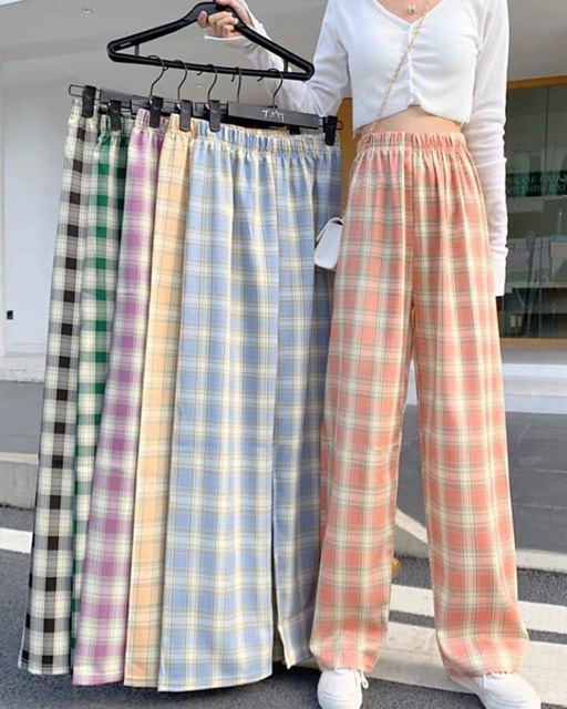 Quần suông ống rộng nữ 🌸 Cullotes Kẻ Caro Ống rộng Cạp Cao Dáng Chuẩn Cài khuy Có Khoá | BigBuy360 - bigbuy360.vn