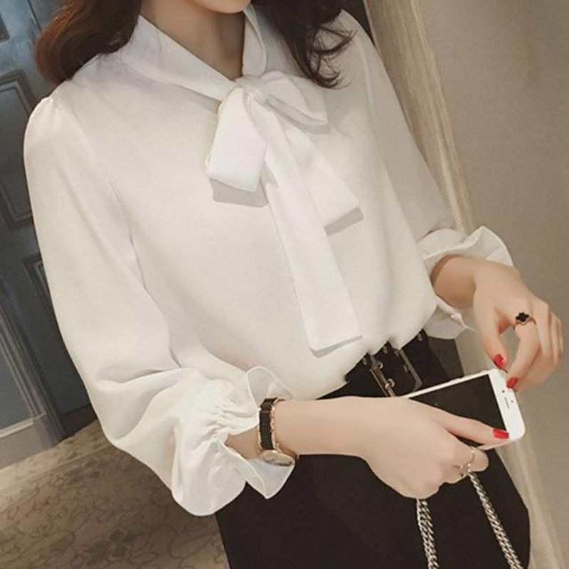 Áo Sơ Mi Nữ Tay Dài Màu Trơn Phong Cách Hàn Quốc Thanh Lịch