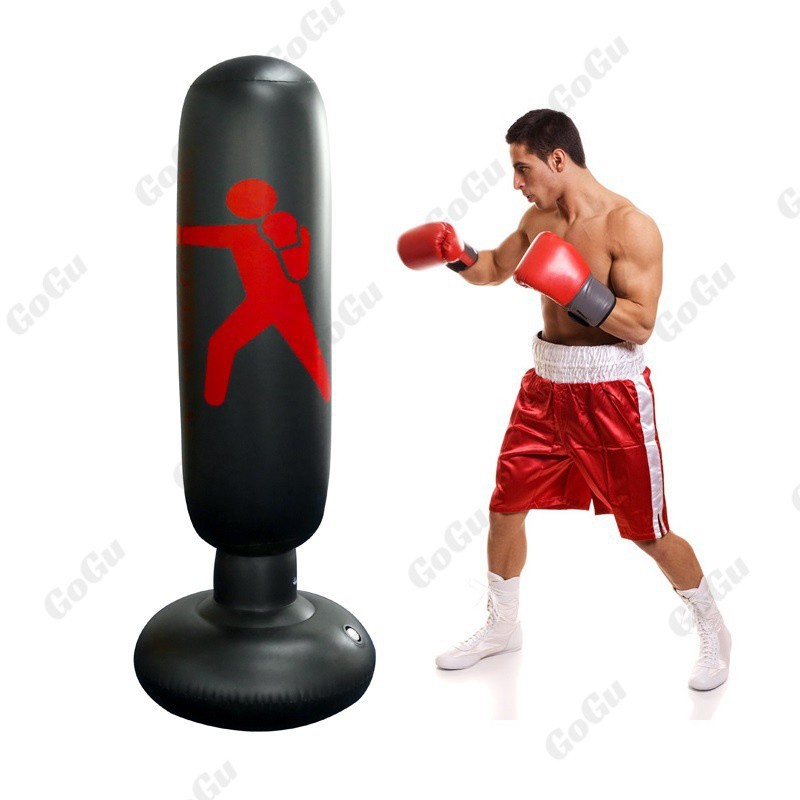 Bao tập đấm đá Boxing D27 PVC 1.6m BƠM HƠI, trụ võ tự cân bằng cao cấp