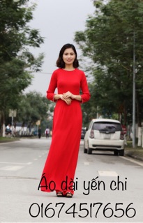 Áo dài đỏ tà A chất tơ ý ko nhăn ( cả bộ)