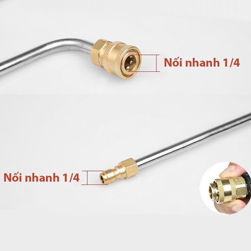 Thanh nối cong, Ống nối uốn cong 30, 90 độ,chữ U  kiêm béc phun gắn súng xịt rửa áp lực cao- Ren nối nhanh 1/4 inch