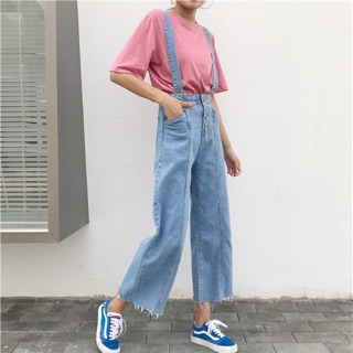 Quần jeans ống rộng có dây đeo [ hàng order ] có ảnh thật