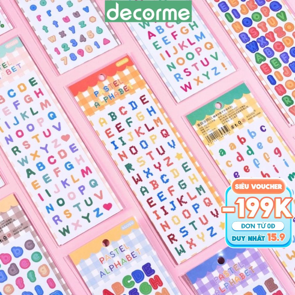 Set 2 Tấm Sticker Hình Chữ Cái Màu Sắc Cầu Vồng DecorMe Hình dán trang trí decor sổ tay, góc học tập và làm việc STKTH