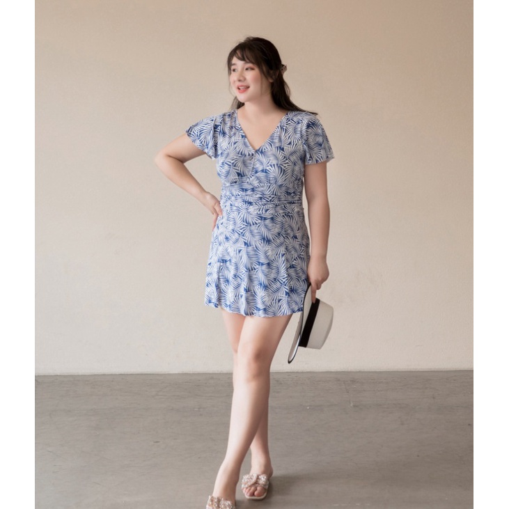 Bộ đồ bơi nữ liền thân dáng váy họa tiết lá có size lớn