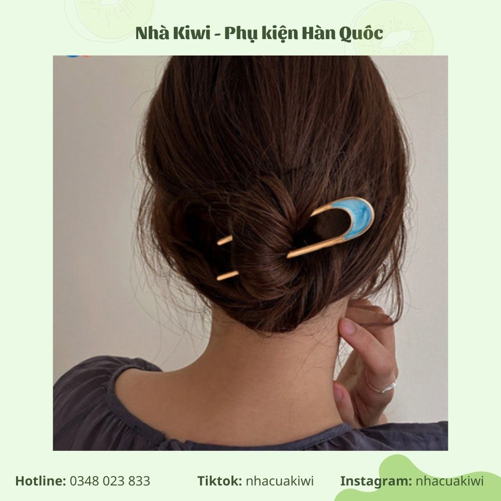 Trâm cài tóc kim loại hình chữ U phong cách thanh lịch