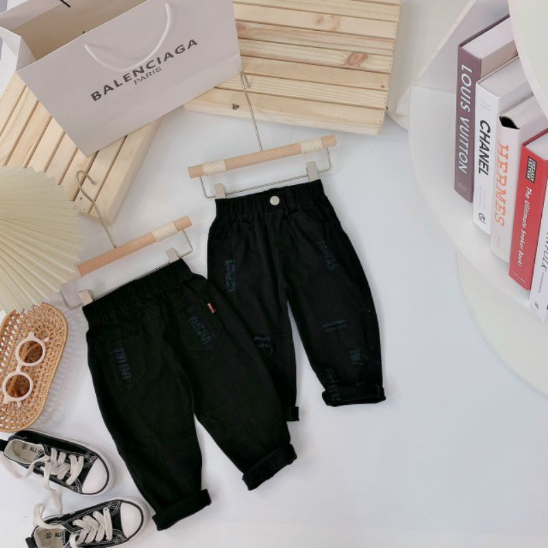 Quần kaki lưng thun phối cắt rách cho bé