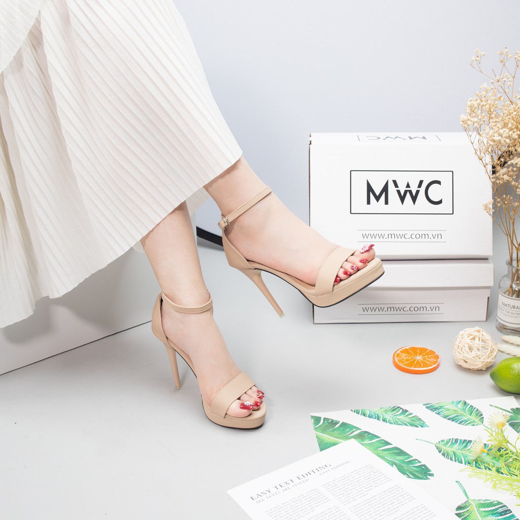 Giày Sandal Cao Gót MWC Đế Nhọn 12CM Quai Ngang Basic Thanh Lịch NUCG - 3618