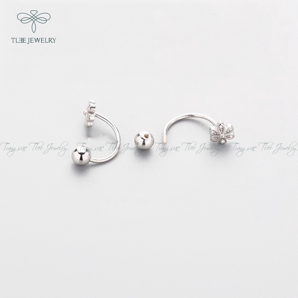 Khuyên tai bạc TLEE chốt vặn dáng cong hình hoa năm cánh dịu dàng NCJ B0151