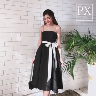 Đầm Xoè Vintage Đen Dây Nơ Trắng