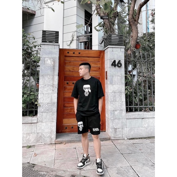 Set áo thun và quần short tây KARL, bộ nam mặc mùa hè hot trend style rộng chất dày mát mịn