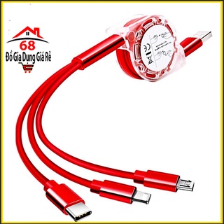 Cuộn cáp sạc thông minh 3 đầu - dây cáp sạc 3 đầu rút MicroUSB, Type C, Lightning Iphone Dây TPE siêu bền