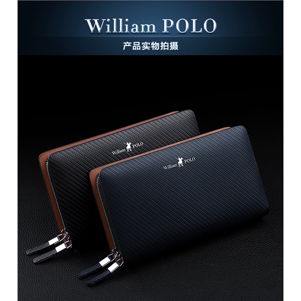 Ví nam cầm tay cao cấp William Polo 170 Clutch 2 khoá da bò -Bảo hành 12 tháng