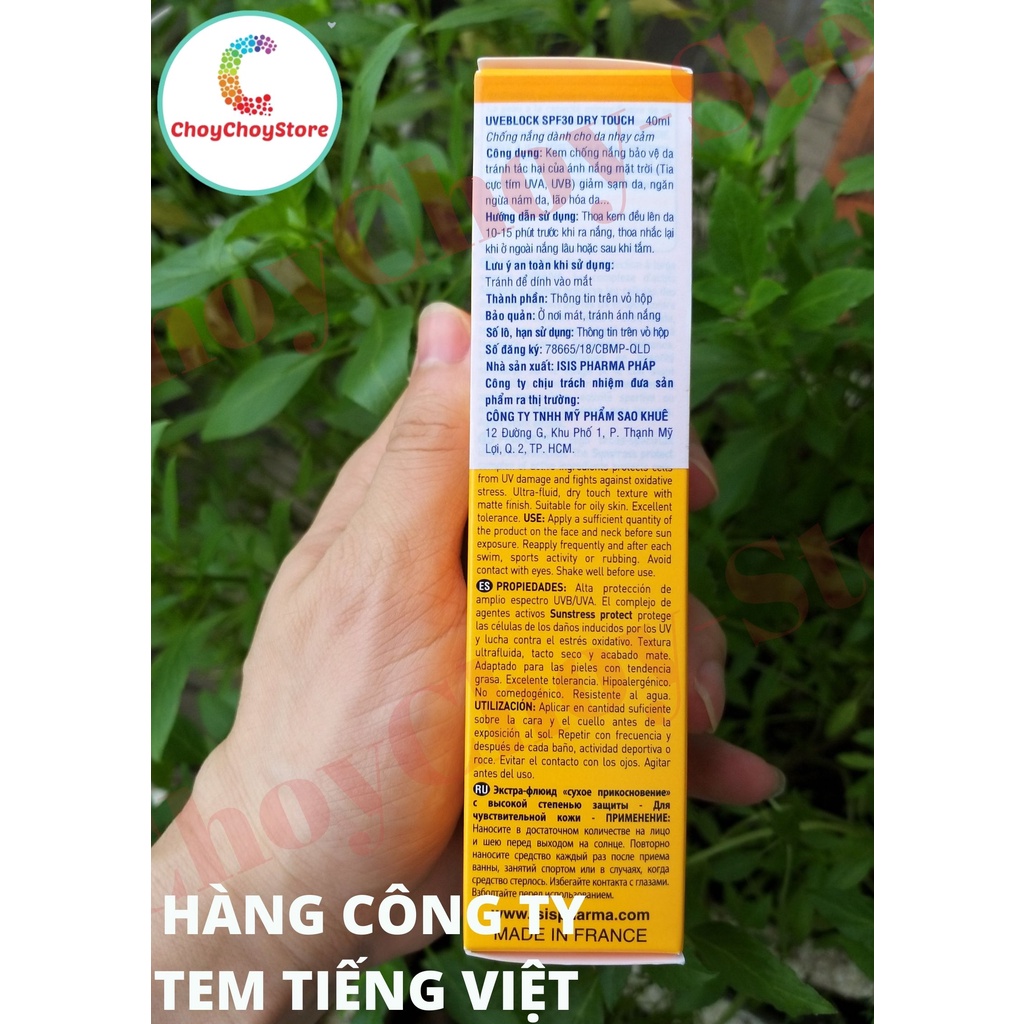 [TEM CTY] Kem chống nắng ISIS PHARMA Uveblock SPF30 Dry Touch 40 mL - Kem chống nắng cho da dầu